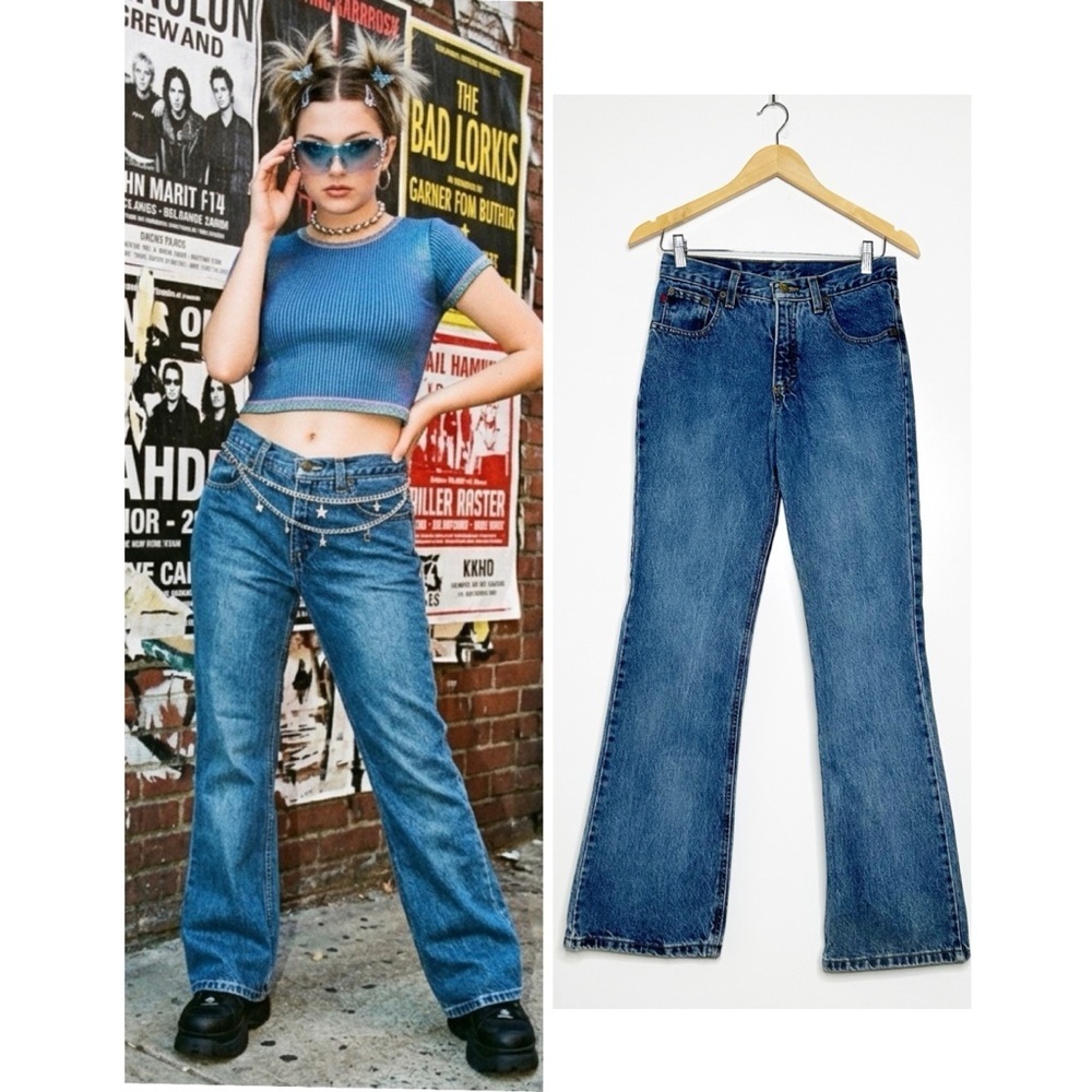 Vintage Y2K Mudd Jeans Size 7 Medium Wash Flare Leg Denim High Rise Made in USA